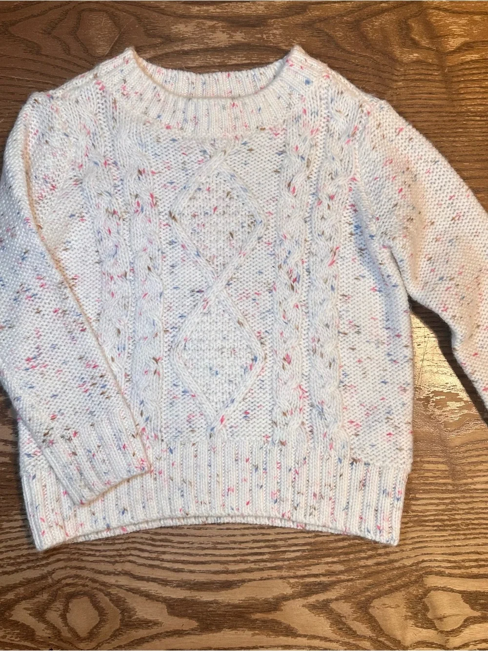 OshKosh B’gosh Girls 2T Cable Knit Speckled Sweater Cream Multicolor